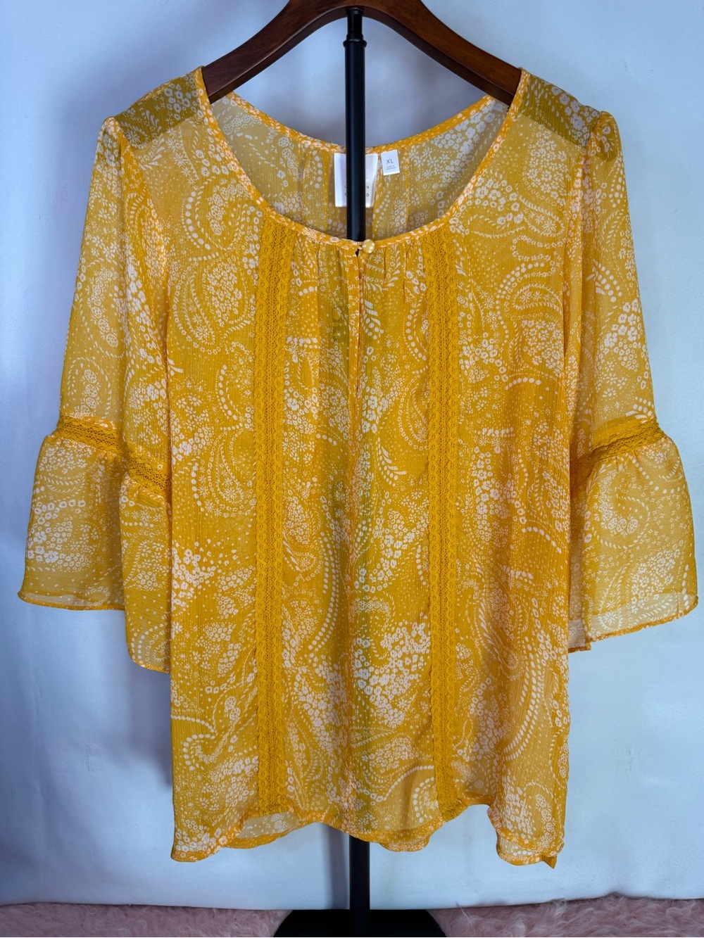 Lauren Conrad - Semi-Sheer Lightweight Yellow Paisley Peasant Blouse - Size XL